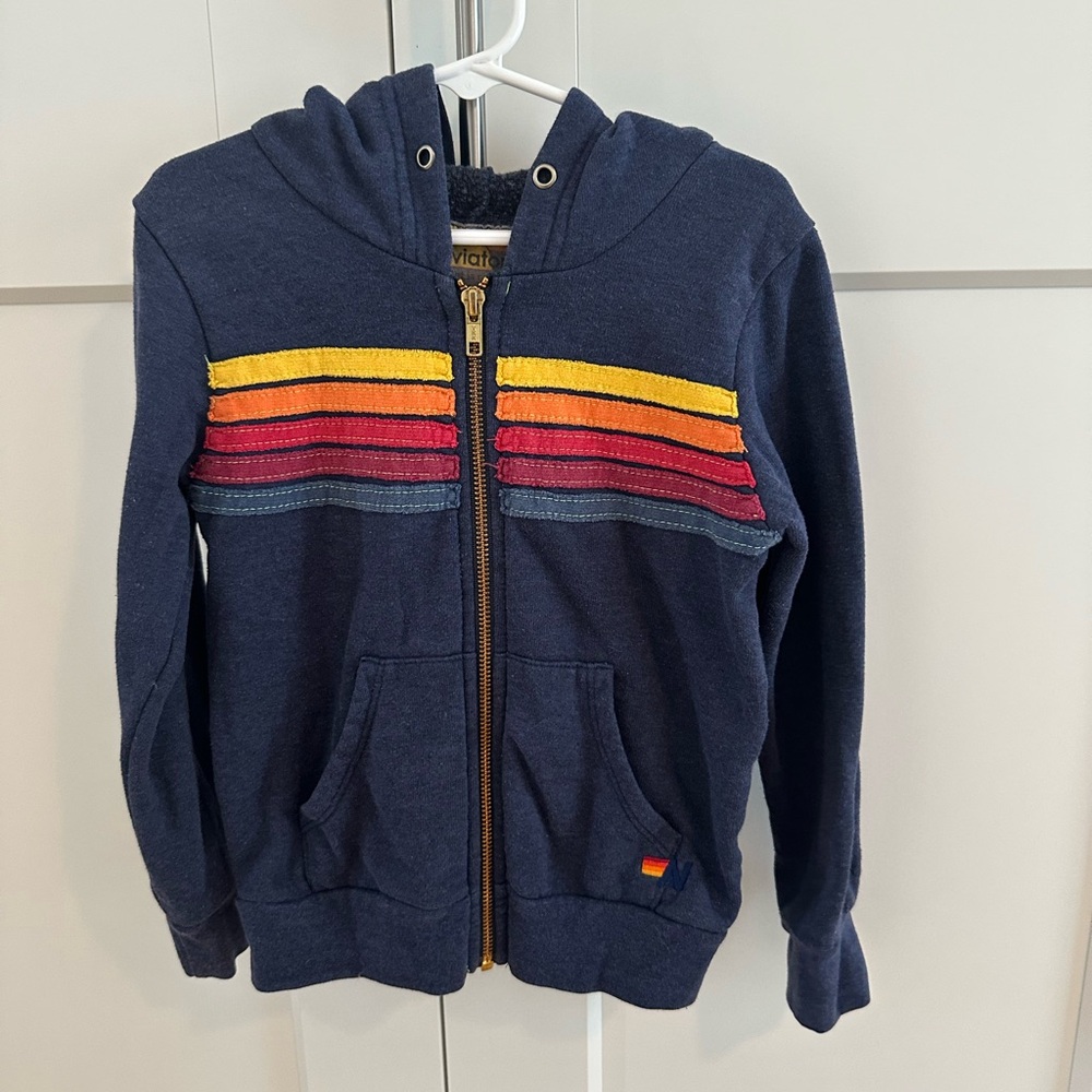 Aviator Nation Navy 5 Stripe Hoodie Kids Size 4, good condition